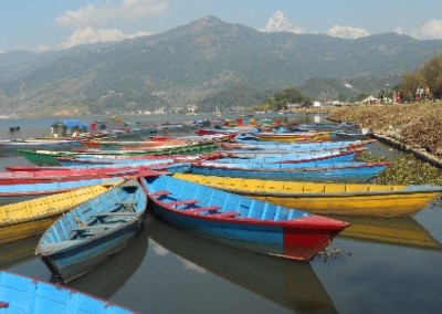 Colourful Boats on a lake in Pokhara Nepal