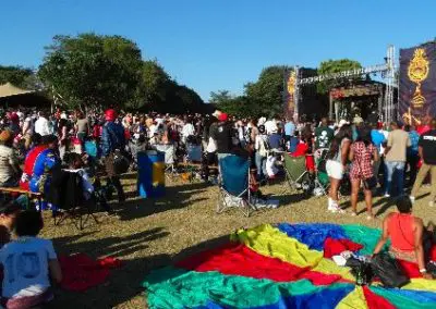 Festival goers in the sunshine at Bush Fire