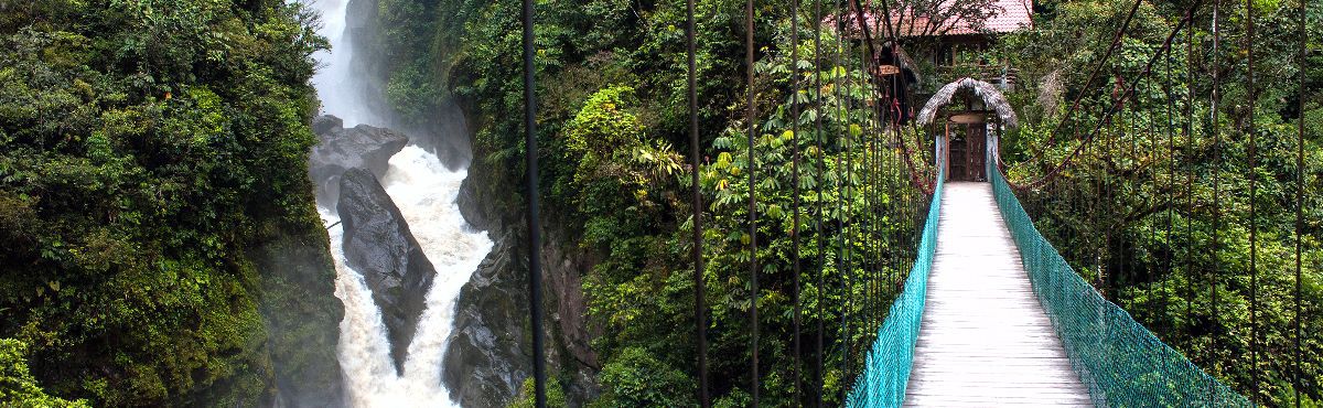 panorama view of waterfall and bridge