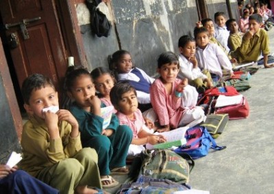 Children lined up Child Development Volunteering in India