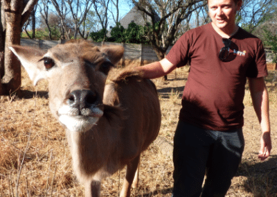 Damien with animal Family Volunteering Wildlife Rescue Sanctuary in Zimbabwe