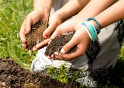 Picking up soil Tree Planting and Environmental Education Summer Initiative in Zambia