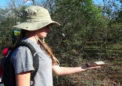 Student measuring canopy cover density Conservation Internship