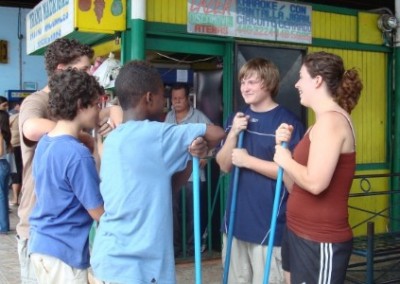 Team meeting family community beautification Costa Rica