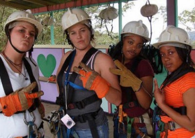 Volunteers in hard hats community empowerment Costa Rica