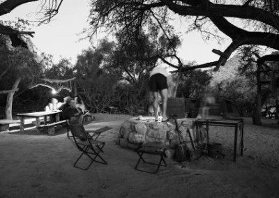 camp at night black and white Namibia