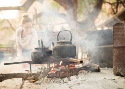 2 tea pots on fire at camp Namibia