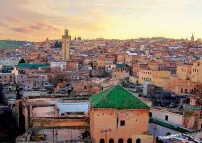 skyline of houses in morocco at sunset