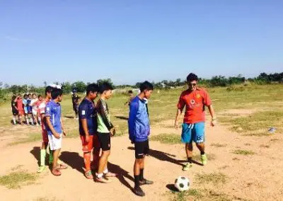 Practicing football kicks