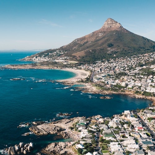 panoramic shot of cape town with mountain and sea
