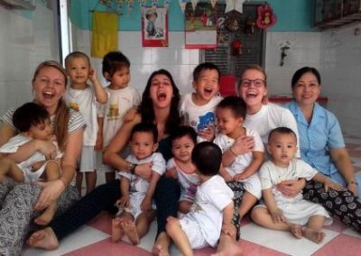 Volunteers with infant children.
