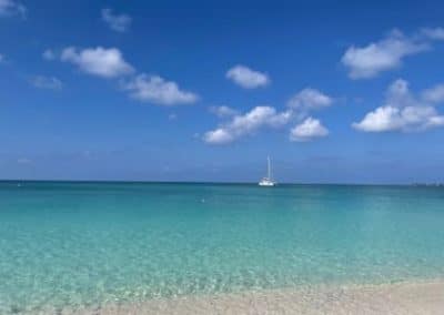 sail boat on water in the distance on a sunny day