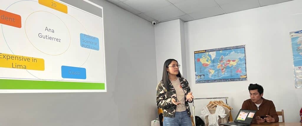 intern presenting in meeting room in ecuador 