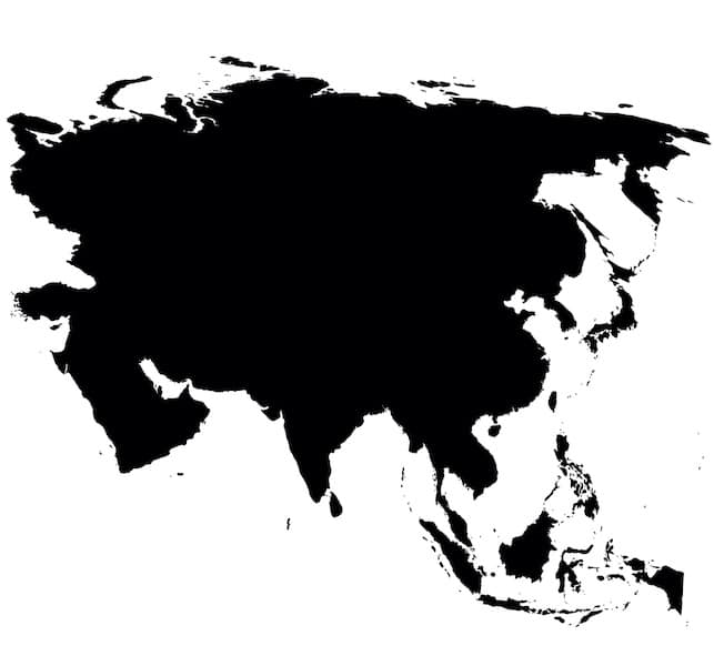 asia continent silhouette isolated on map
