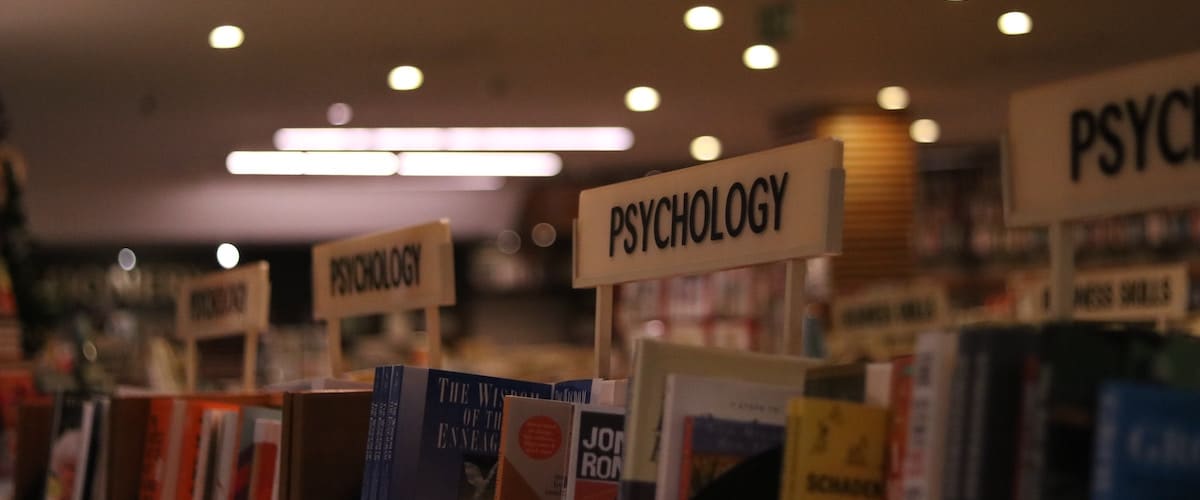 psychology books in a library